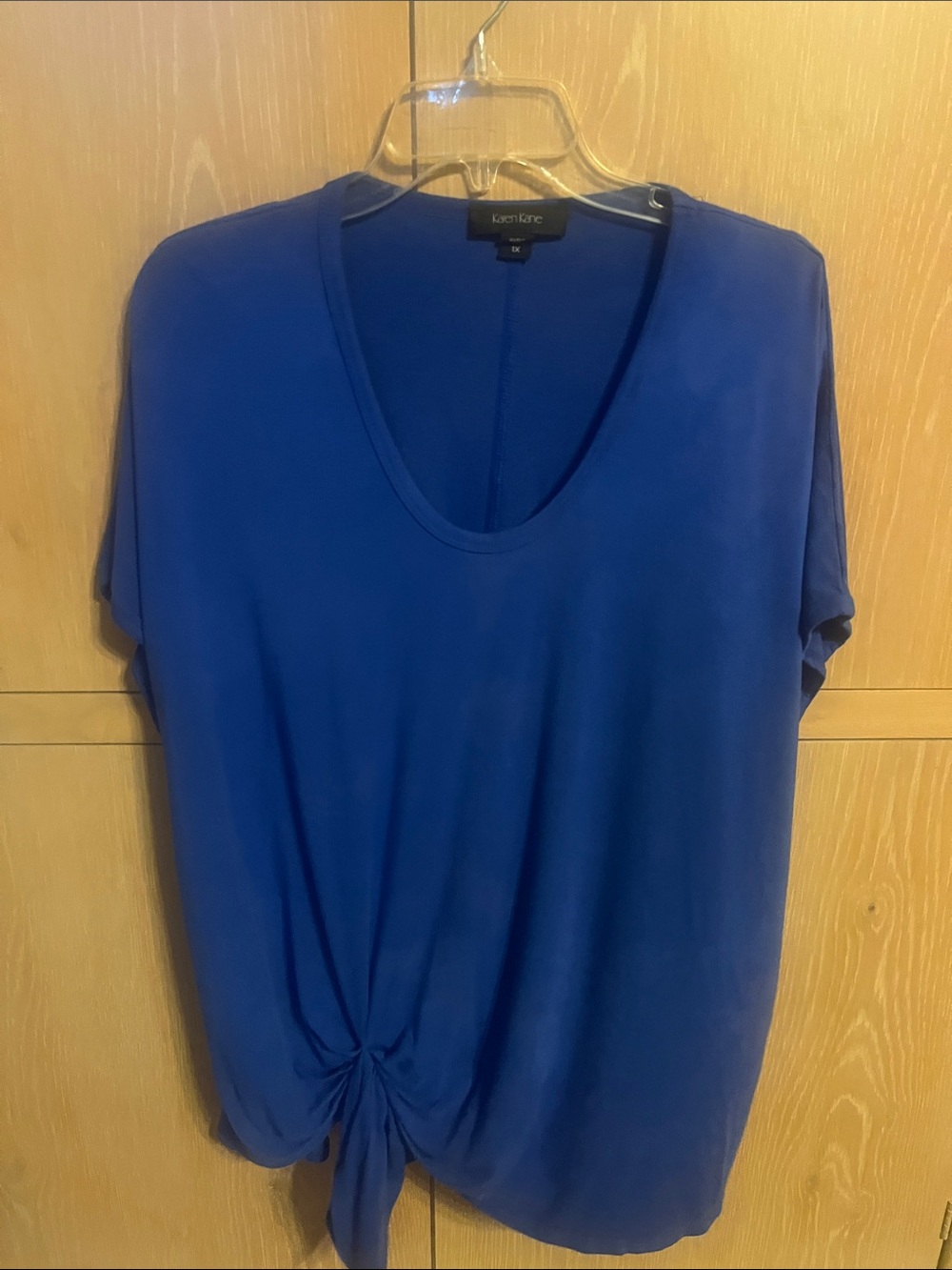 Karen Kane Cobalt Blue Short Sleeve V-Neck Tie-Hem Top